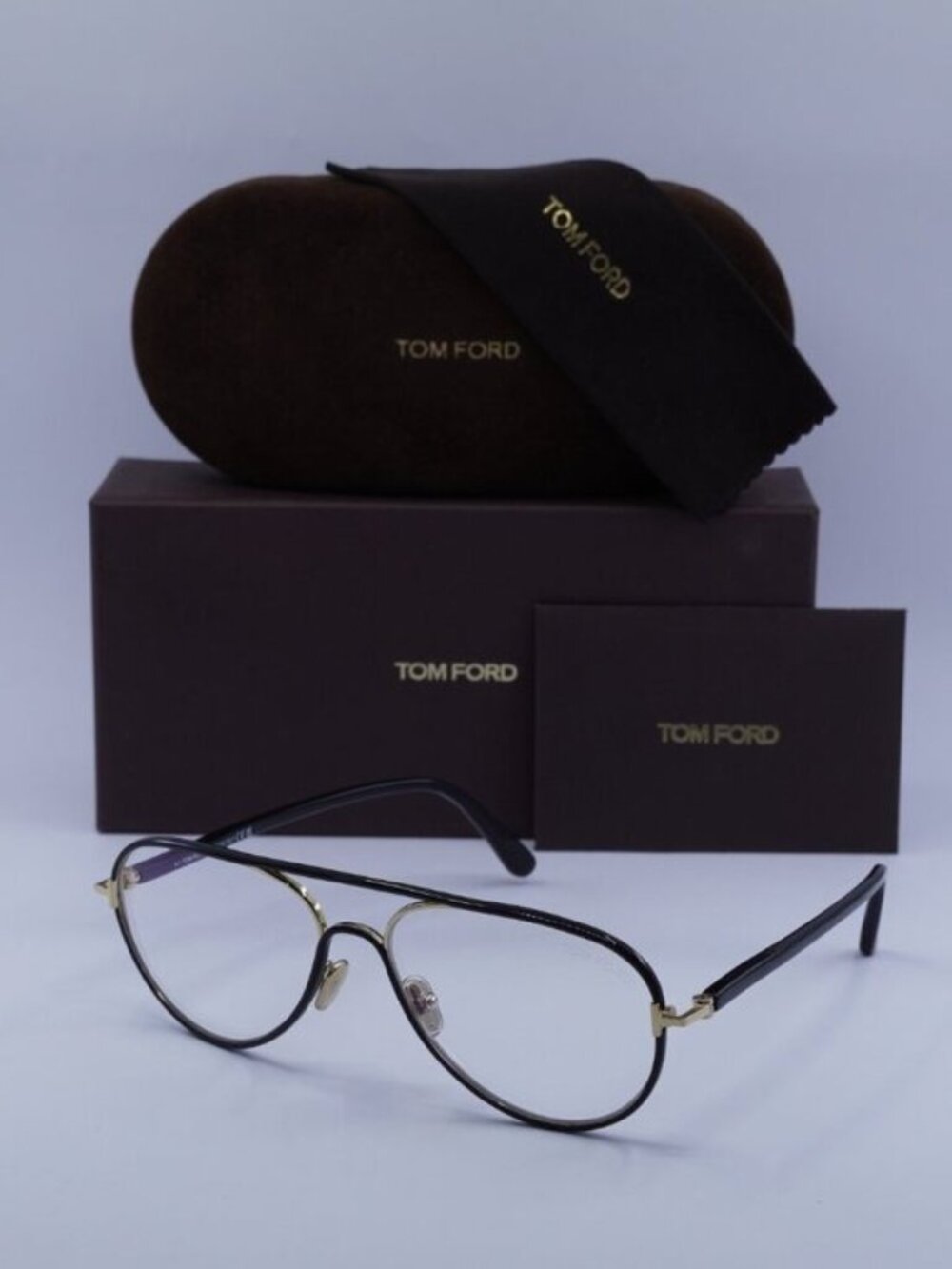 Tom Ford FT5897-B 001 Aviator Eyeglasses 57mm – Black / Blue Light Block